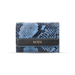 HODI Women's Snake Print Card Wallet | Genuine Foil Leather | Faux Suede Lining | Fashion Cash Coin Card Holder Ladies Hand Purse (Blue)