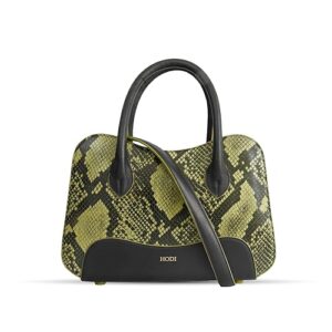 Hodi Women's Snake Print Handbag | Genuine Foil Leather Bag | Faux Suede Lining | Top Handle Satchel Shoulder Ladies Bags | Office Work Party Purse