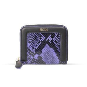 HODI Women's Snake Print Zip-Around Wallet | Genuine Foil Leather | Faux Suede Lining | Fashion Cash Coin Card Holder Ladies Hand Purse Lavender
