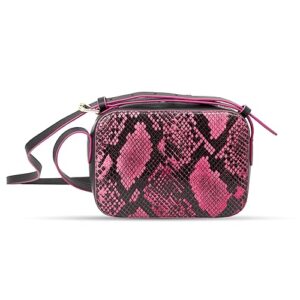 Hodi Women's Snake Print Box Sling Bag | Genuine Foil Leather Handbag | Faux Suede Lining